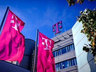 Deutsche Telekom Logo on the roof of DT headquarters.
