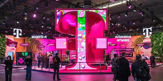 View of Deutsche Telekom's booth at MWC 2025 in Barcelona.