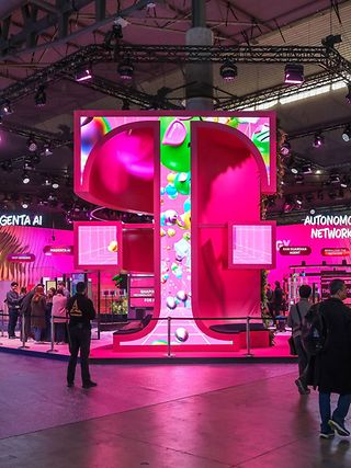 View of Deutsche Telekom's booth at MWC 2025 in Barcelona.